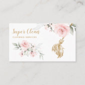 Maid Cleaning House Sparging Gold Floral Business Visitekaartje (Voorkant)