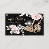 Maid Cleaning House Sparging Gold Floral Business Visitekaartje (Voorkant)