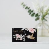 Maid Cleaning House Sparging Gold Floral Business Visitekaartje (Staand voorkant)