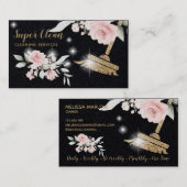 Maid Cleaning House Sparging Gold Floral Business Visitekaartje (Voorkant / Achterkant)