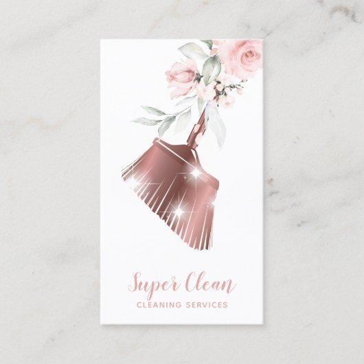 Maid Cleaning House Sparging Gold Floral Visitekaartje (Voorkant)