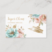 Maid Cleaning House Sparging Gold Floral Visitekaartje (Voorkant)