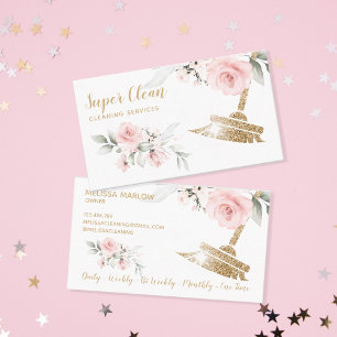 Maid Cleaning House Sparging Gold Floral Visitekaartje
