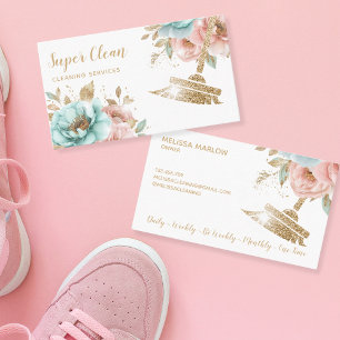 Maid Cleaning House Sparging Gold Floral Visitekaartje