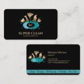 Maid Cleaning House Sparging Gold Monogram Visitekaartje (Voorkant / Achterkant)