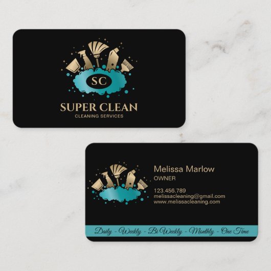 Maid Cleaning House Sparging Gold Monogram Visitekaartje (Voorkant / Achterkant)