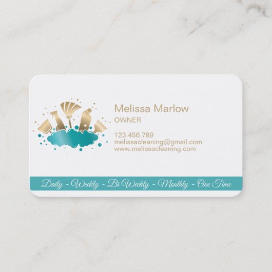 Maid Cleaning House Sparging Gold Visitekaartje (Achterkant)