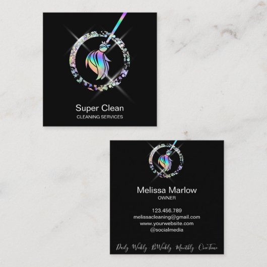 Maid Cleaning House Sparging Holografen Broom Squa Vierkante Visitekaartje (Voorkant / Achterkant)