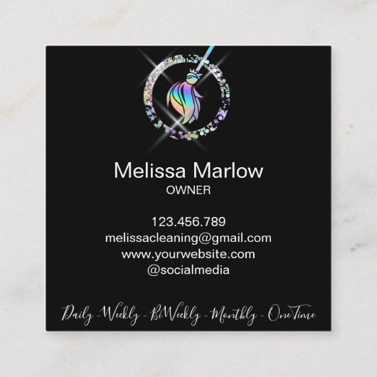 Maid Cleaning House Sparging Holografen Broom Squa Vierkante Visitekaartje (Achterkant)