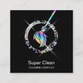 Maid Cleaning House Sparging Holografen Broom Squa Vierkante Visitekaartje (Voorkant)