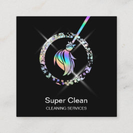 Maid Cleaning House Sparging Holografen Broom Squa Vierkante Visitekaartje