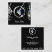 Maid Cleaning House Sparging Holografen Broom Vierkante Visitekaartje (Voorkant / Achterkant)