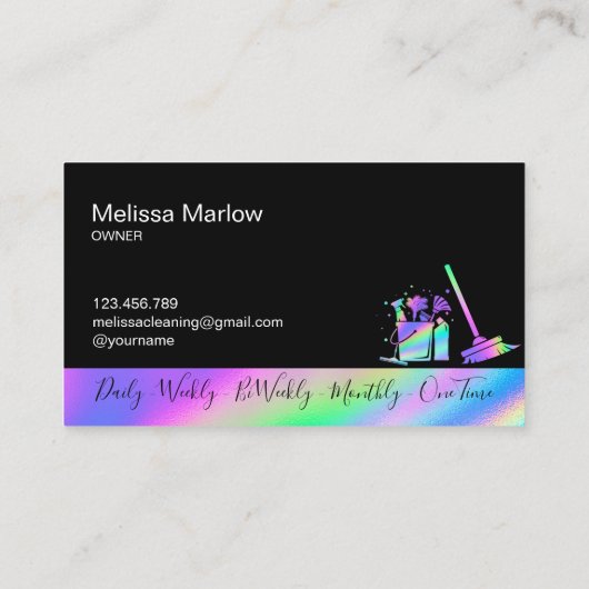 Maid Cleaning House Sparging Holografen Business C Visitekaartje (Achterkant)