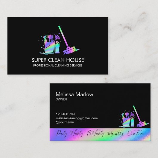 Maid Cleaning House Sparging Holografen Business C Visitekaartje (Voorkant / Achterkant)