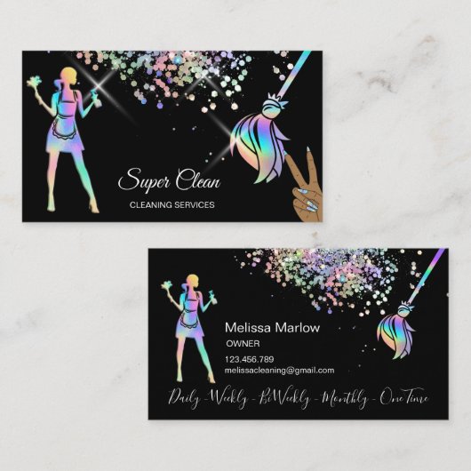 Maid Cleaning House Sparging Holografen Business C Visitekaartje (Voorkant / Achterkant)