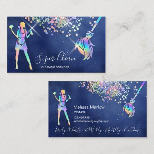 Maid Cleaning House Sparging Holografen Business C Visitekaartje (Voorkant / Achterkant)