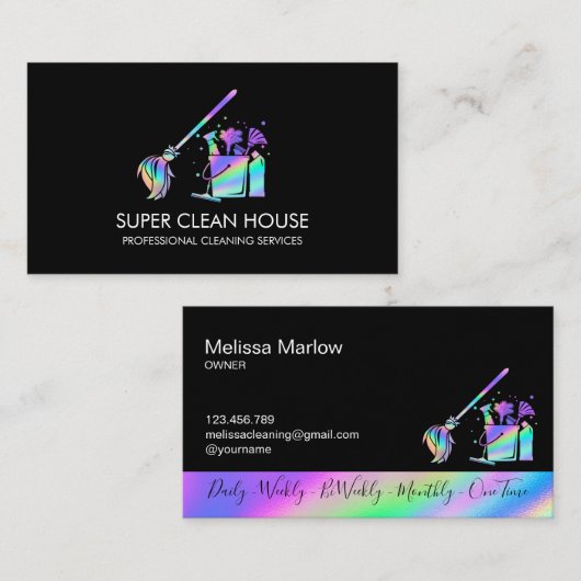 Maid Cleaning House Sparging Holografen Business C Visitekaartje (Voorkant / Achterkant)