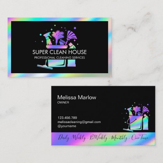Maid Cleaning House Sparging Holografen Business C Visitekaartje (Voorkant / Achterkant)