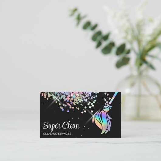 Maid Cleaning House Sparging Holografen Business C Visitekaartje (Staand voorkant)
