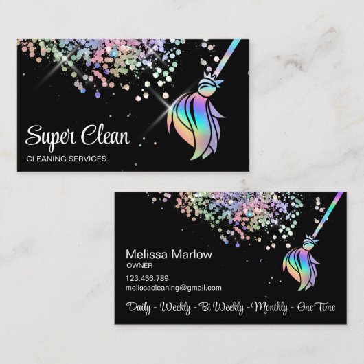 Maid Cleaning House Sparging Holografen Business C Visitekaartje (Voorkant / Achterkant)