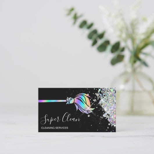 Maid Cleaning House Sparging Holografen Business C Visitekaartje (Staand voorkant)