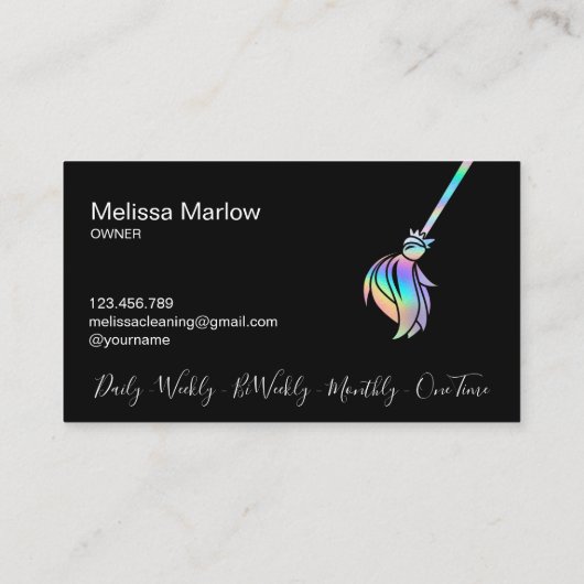 Maid Cleaning House Sparging Holografen Business C Visitekaartje (Achterkant)
