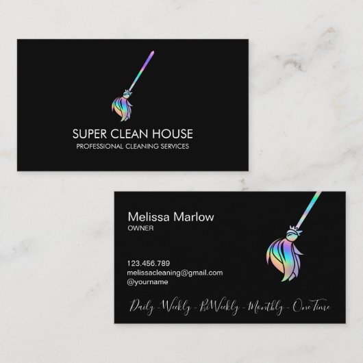 Maid Cleaning House Sparging Holografen Business C Visitekaartje (Voorkant / Achterkant)