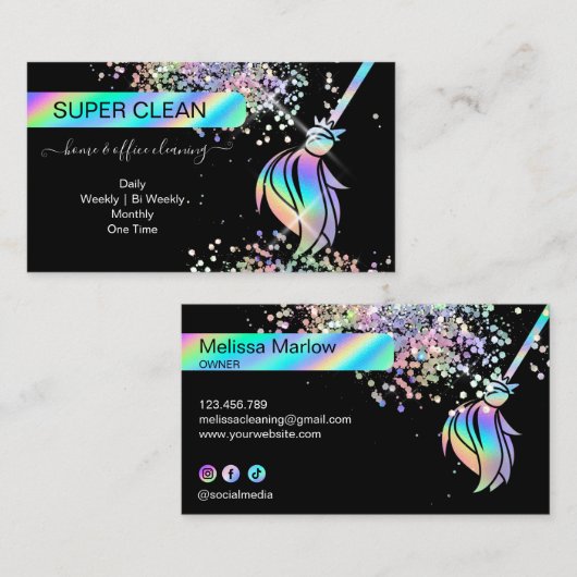 Maid Cleaning House Sparging Holografen Business C Visitekaartje (Voorkant / Achterkant)