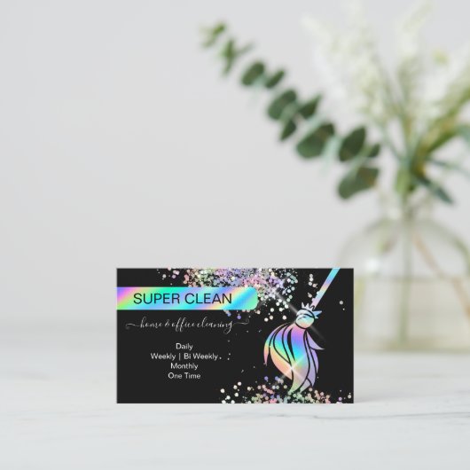Maid Cleaning House Sparging Holografen Business C Visitekaartje (Staand voorkant)