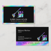 Maid Cleaning House Sparging Holografen Business C Visitekaartje (Voorkant / Achterkant)