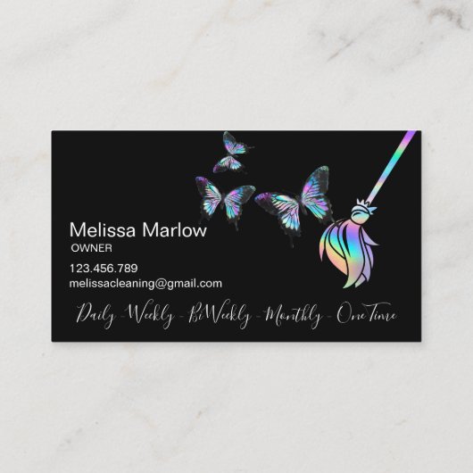 Maid Cleaning House Sparging Holografen Business C Visitekaartje (Achterkant)