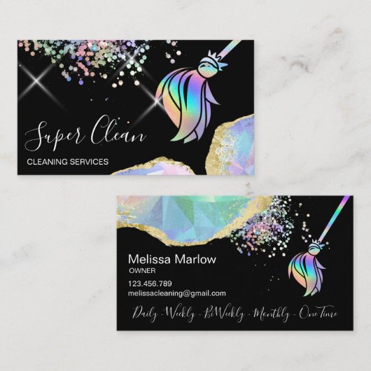 Maid Cleaning House Sparging Holografen Opal Busin Visitekaartje (Voorkant / Achterkant)