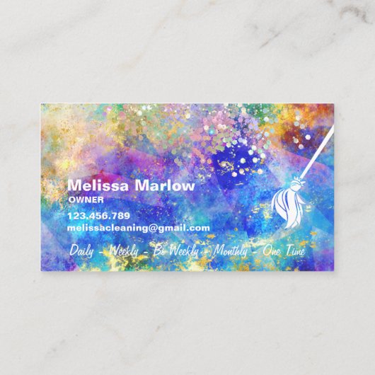 Maid Cleaning House Sparging Holografen Opal Busin Visitekaartje (Achterkant)