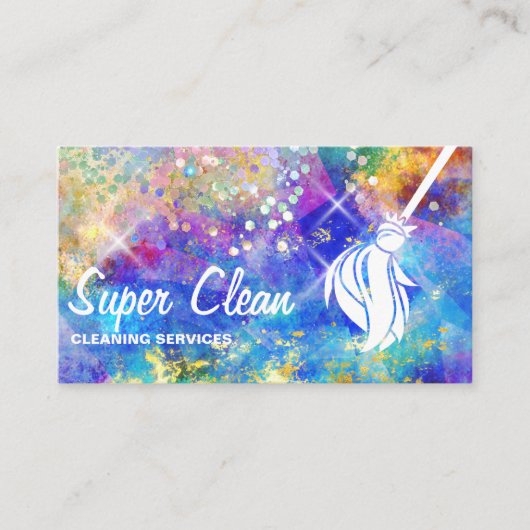 Maid Cleaning House Sparging Holografen Opal Busin Visitekaartje (Voorkant)