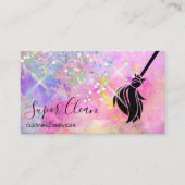 Maid Cleaning House Sparging Holografen Opal Visitekaartje (Voorkant)