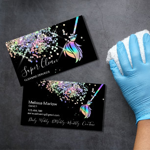 Maid Cleaning House Sparging Holografen Visitekaartje