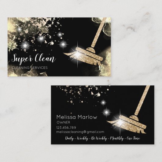 Maid Cleaning House Sparking Dripping Gold Busine Visitekaartje (Voorkant / Achterkant)