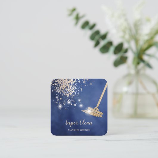 Maid Cleaning House Sparking Dripping Gold Square Vierkante Visitekaartje (Staand voorkant)