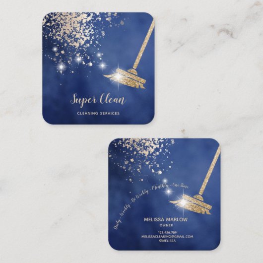 Maid Cleaning House Sparking Dripping Gold Square Vierkante Visitekaartje (Voorkant / Achterkant)