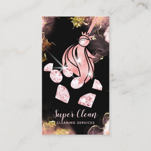 Maid Cleaning House Sparking Gold Diamonds Busine Visitekaartje (Voorkant)