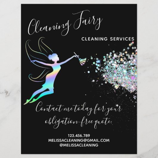 Maid Cleaning House Sparking Holographic Flyer (Achterkant)
