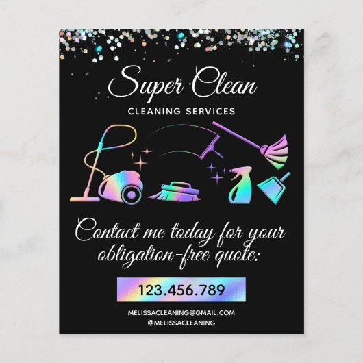 Maid Cleaning House Sparking Holographic Flyer (Achterkant)