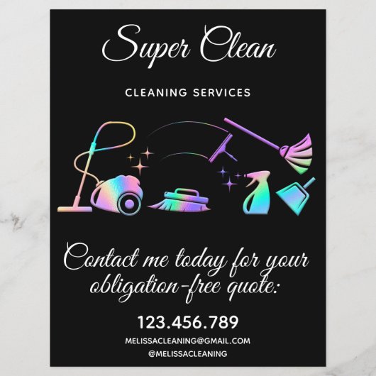 Maid Cleaning House Sparking Holographic Flyer (Achterkant)