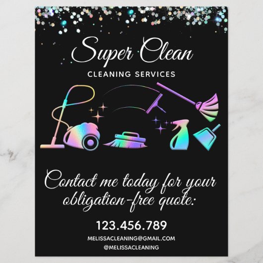 Maid Cleaning House Sparking Holographic Flyer (Achterkant)