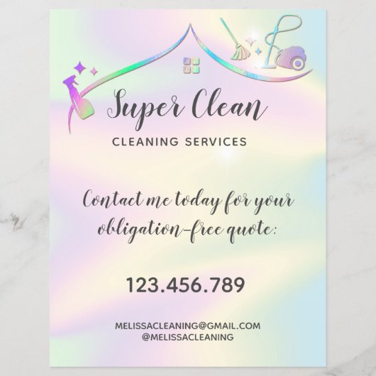 Maid Cleaning House Sparking Holographic Flyer (Achterkant)