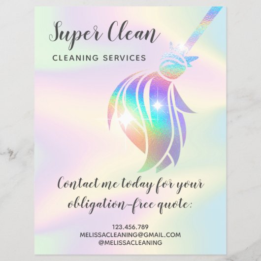 Maid Cleaning House Sparking Holographic Flyer (Achterkant)