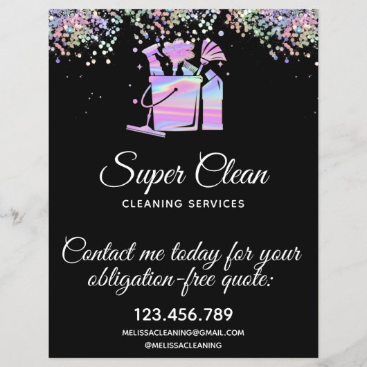 Maid Cleaning House Sparking Holographic Flyer (Achterkant)