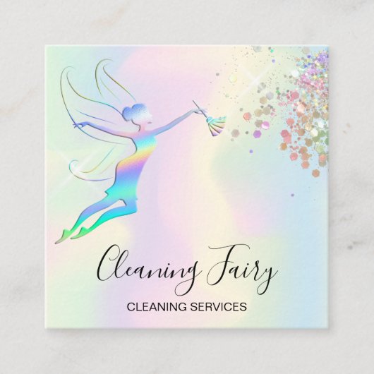 Maid Cleaning House Sparking Hologray Fairy Vierkante Visitekaartje (Voorkant)