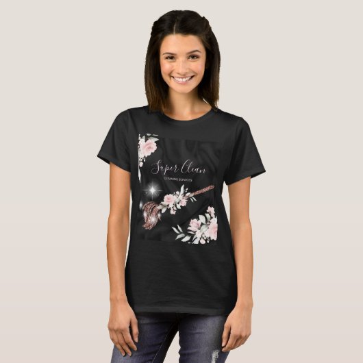 Maid Cleaning House Sparking roos gold floral Squ T-shirt (Voorkant volledig)