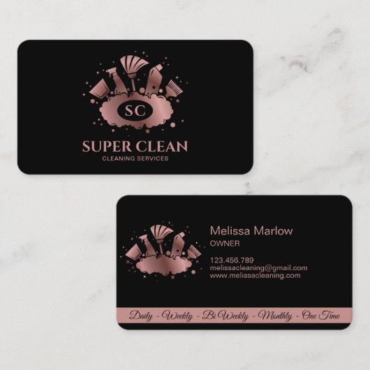 Maid Cleaning House Sparking Roos Gold Monogram Visitekaartje (Voorkant / Achterkant)